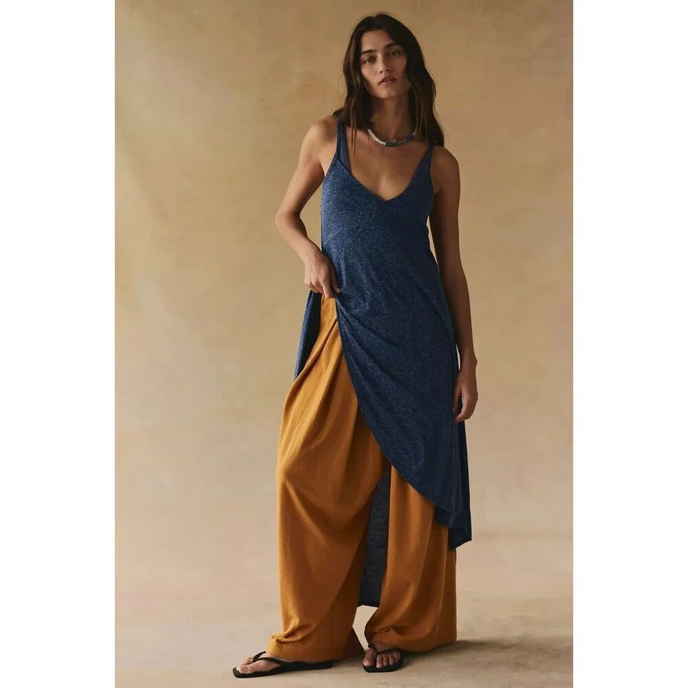 Free People Free-est Cassidy Maxi Tank Top Asymmetrical High Low Blue XS 289496